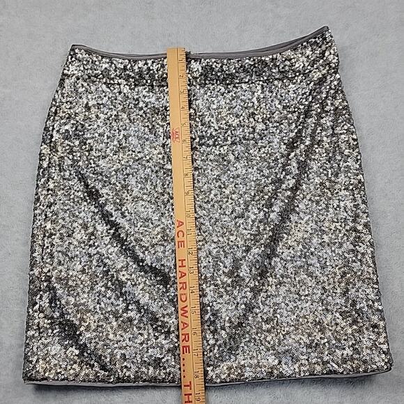 CACHE Silver Sequin Skirt Sz 8 Straight Pencil Party Lined Back Zipper Y2K Glam - Picture 9 of 11